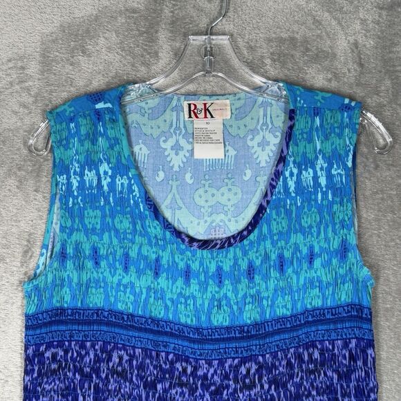 R&K Originals Dress Women 10 Blue Geometric Stripe Midi Dress Vacation Colorful‎ - Picture 4 of 8